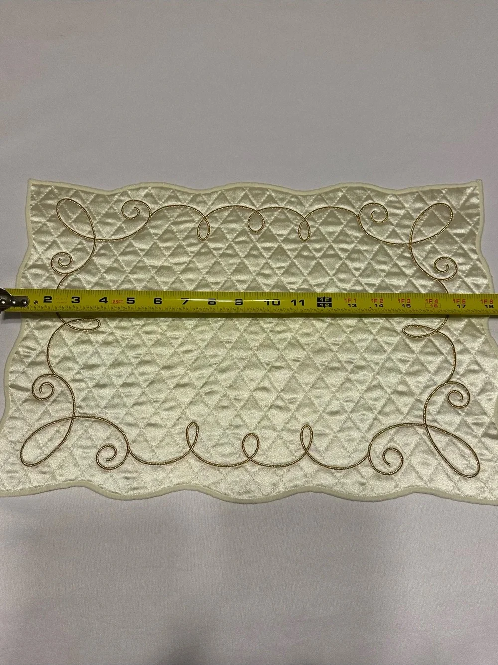 Martha Stewart Cream Quilted Placemat Set with Gold Scroll Embroidery set of 10